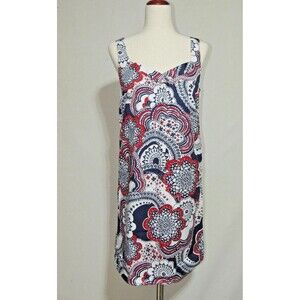 Loft 100% Cotton Red White Blue Sleeveless Floral Paisley Lined Shift Dress 6